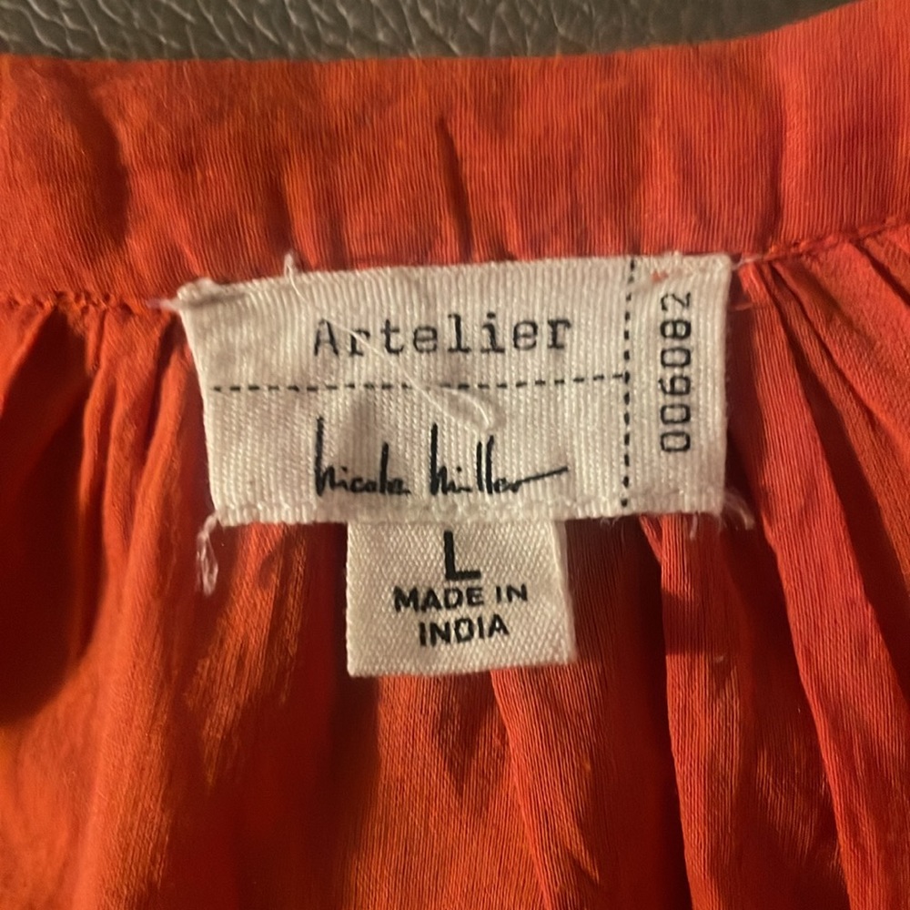 NICOLE MILLER Artelier Peasant Embroidered Orange Women's Top - Picture 7 of 8